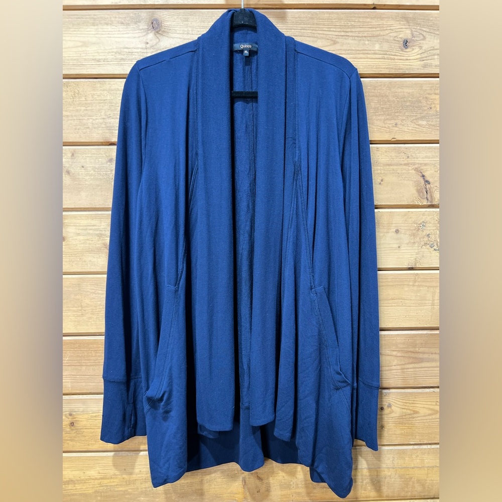 Quince Long Sleeve Duster Open Cardigan – Super Soft, With Pockets Navy XL
